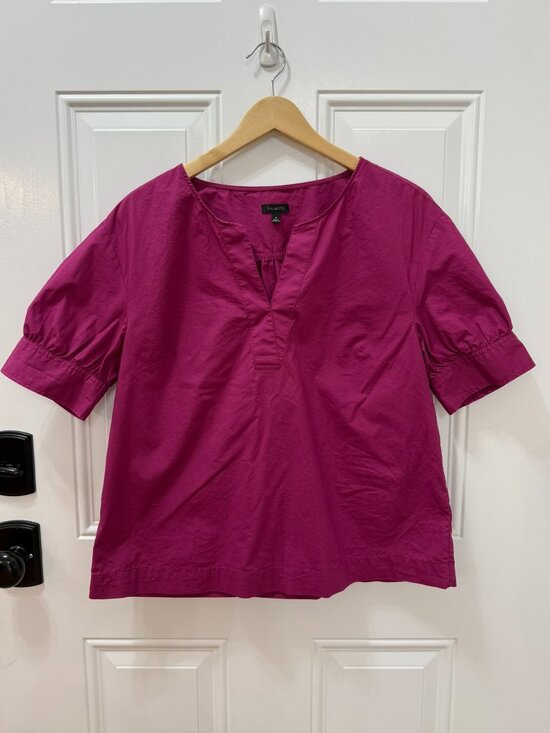 Talbots Tops - Talbots 100% Cotton Magenta Puff Sleeve Popover Blouse Size M
